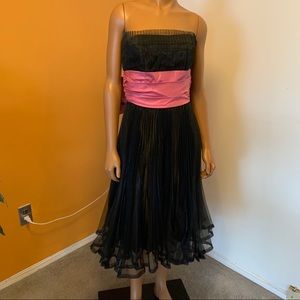 Betsy Johnson black taffeta dress with pink bow